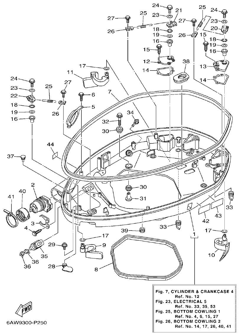 Yamaha F350AET, FL350AET BOTTOM COWLING 1 parts diagram